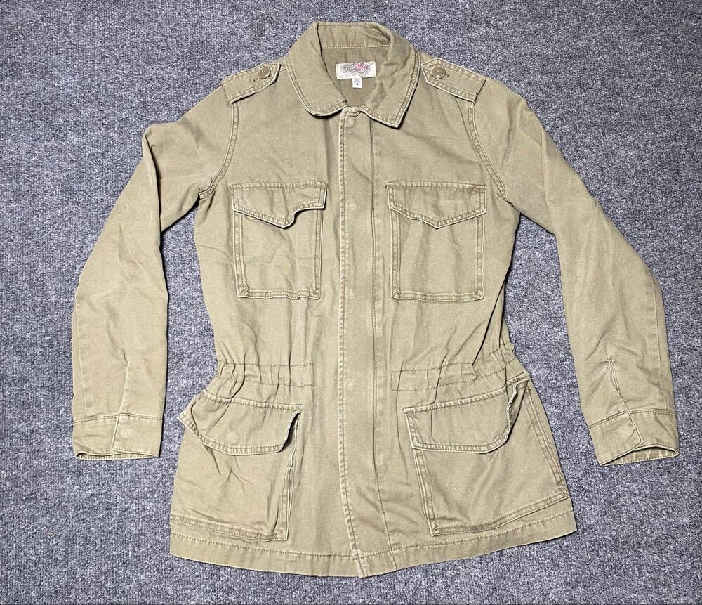 Ecote Womens Army Green Full Zip Snaps Oversized Utility Jacket Pockets Size S